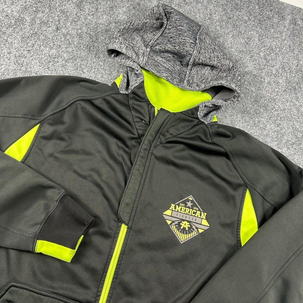 American Fighter Hoodie Mens XL Black Neon Green Full Zip‎ Jacket MMA Athletic